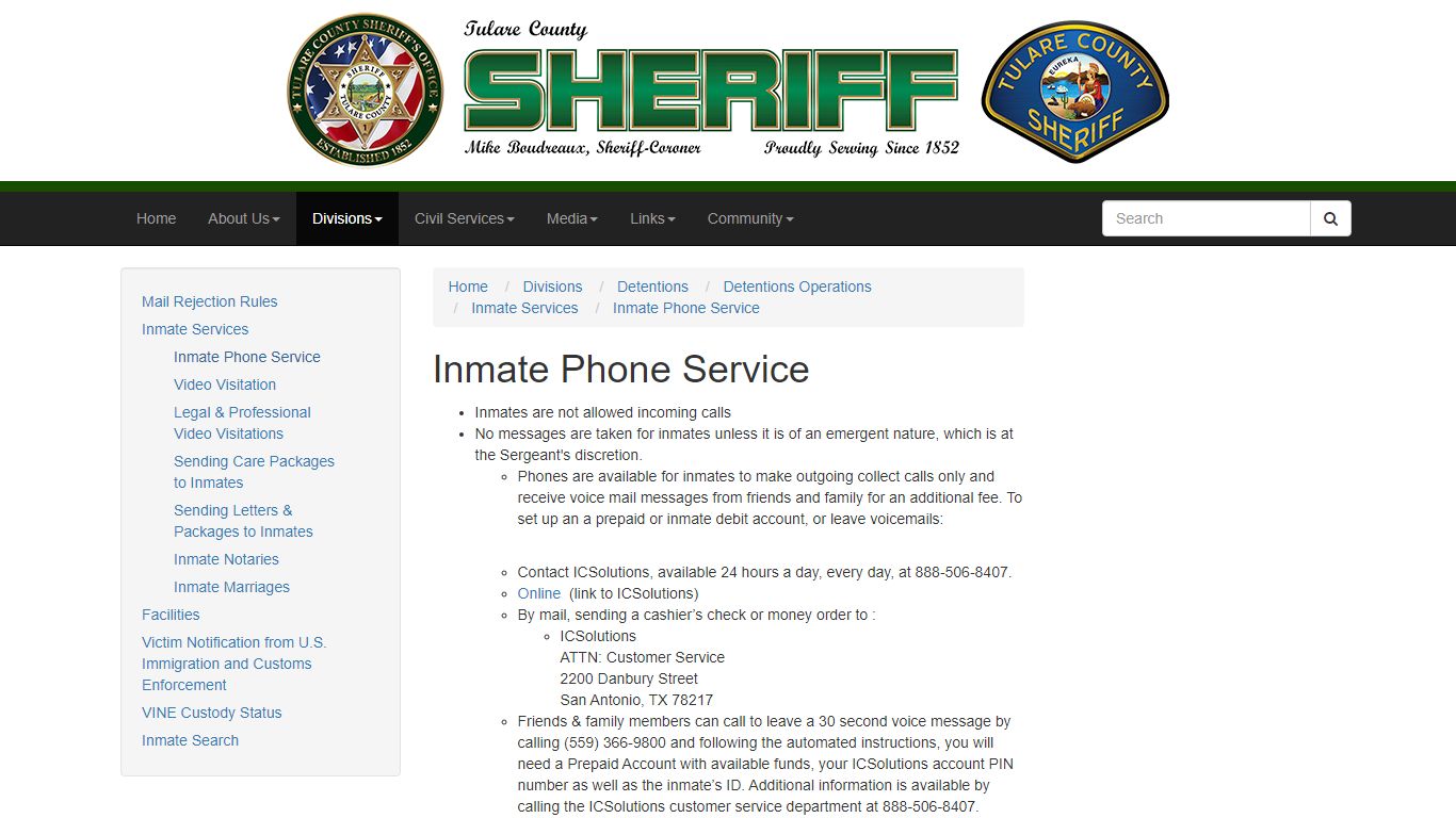 Inmate Phone Service - Tulare County Sheriff