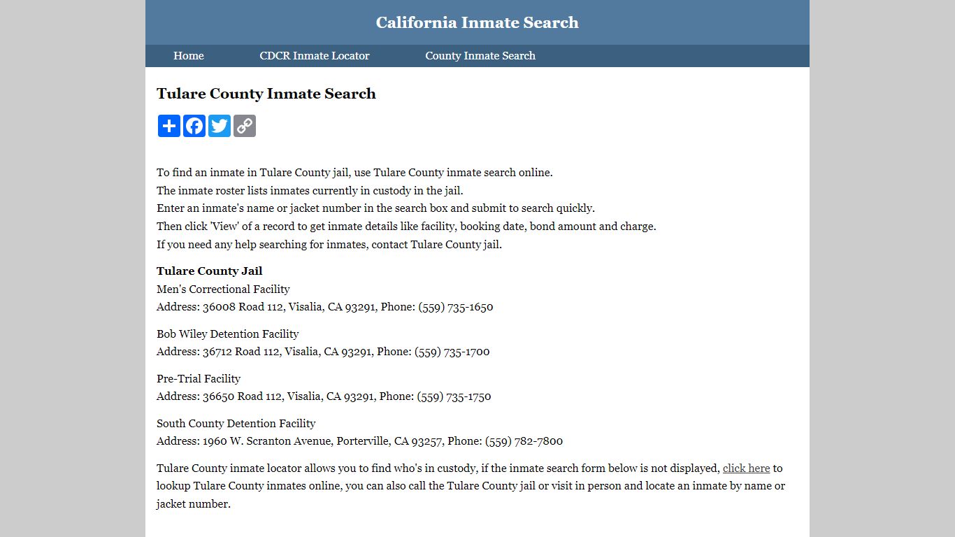 Tulare County Inmate Search